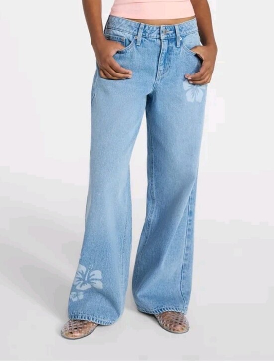 No Boundaries Denim - No Boundaries Women's Low Rise Baggy Wide Leg Jeans